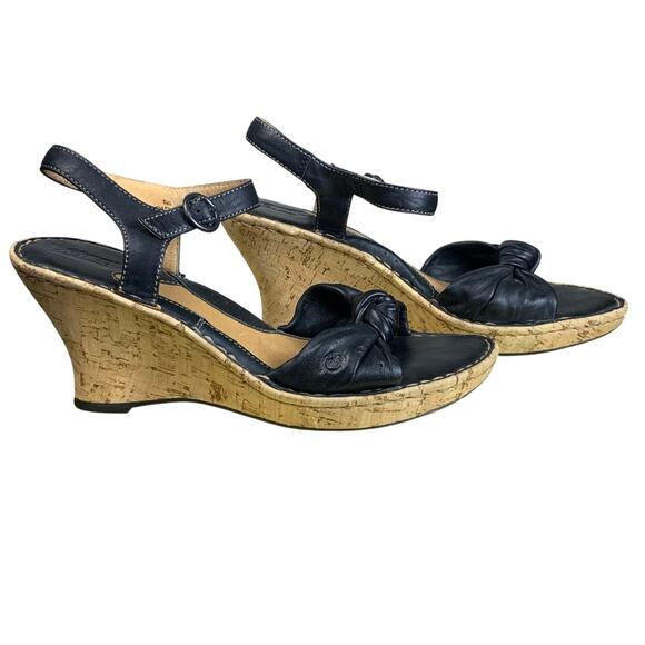Born Black Leather Wedge Sandals Size 10 Comfy Casual Leather Shoes - Picture 2 of 11
